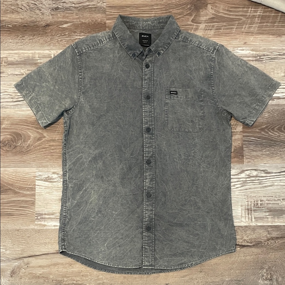RVCA Men's Washed Gray Casual Button Down Shirt